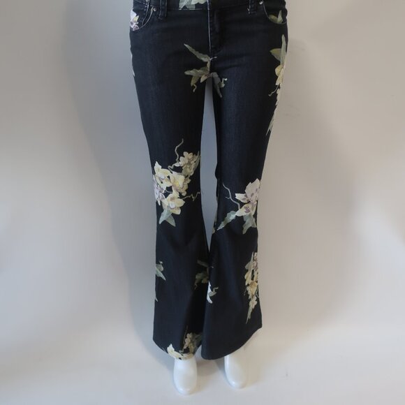 Free People Floral Flare Jeans - Black and Yellow - Picture 3 of 8